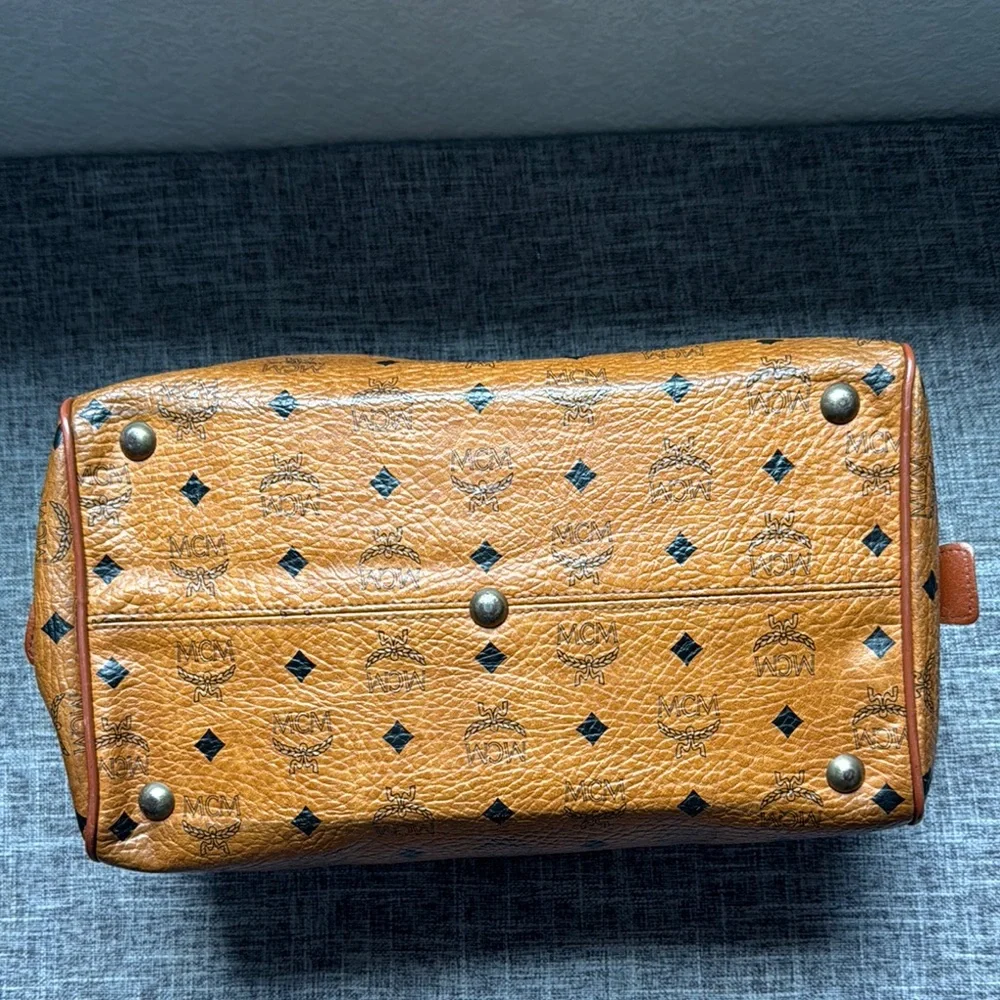 MCM Brown Hand Bag with Signature Logo and Gold Hardware